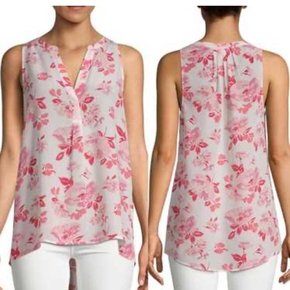 JOIE Aruna 100% Silk Top Sleeveless Split Neck Pink Floral Pleats Women's Size M - Picture 1 of 13